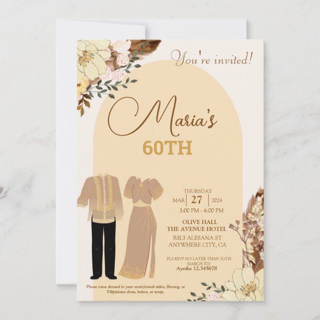 Filipiniana Tema Convite de Aniversário Filipino (Frente)