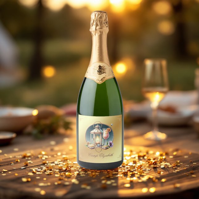 Fim de Semana da Noiva Dourada do Campo de Luxo (Luxury Gold Camp Bride Bachelorette Weekend Sparkling Wine Label)
