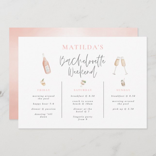 Fim de semana de solteira de cocktail de aquarela  (Frente/Verso)