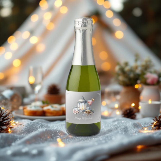 Fim de Semana Elegante da Noiva Acampamento Soltei (Elegant Camp Bride Bachelorette Weekend Sparkling Wine Label)