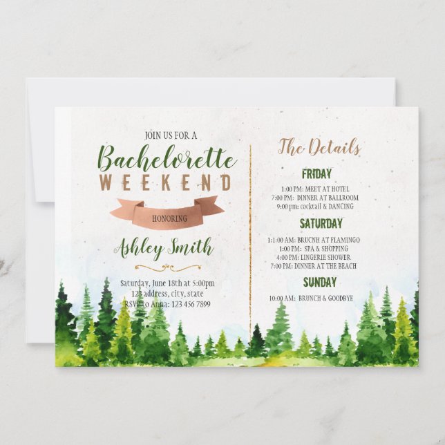 Fim de semana no convite à solteira de madeira (Frente)