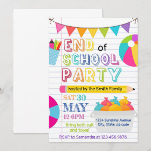 Fim do Convite Editável do Partido Escolar, Escola