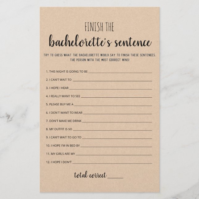 Finalizar editável o jogo de sentenças da Bachelor (Frente)