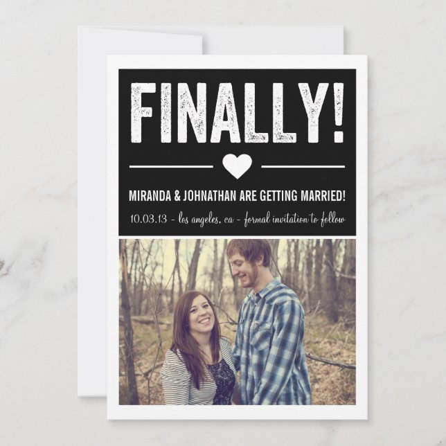 Finalmente - Foto Preta Anúncios de Salve a Data (Frente)