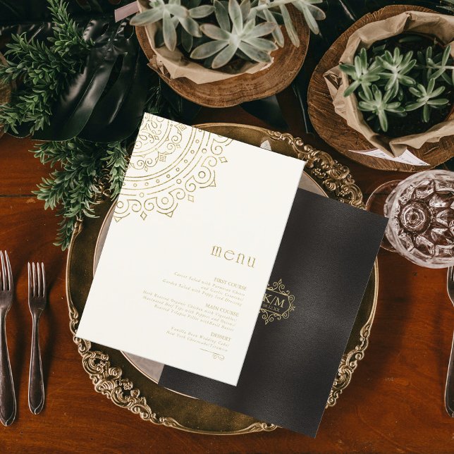 Fine Filigree Dourado Wedding Menu ID871 (Criador carregado)