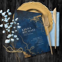 Fine Lines Dourado Abstrato Wedding V1 Marinho ID8