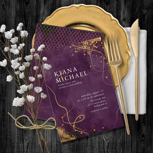 Fine Lines Dourado Abstrato Wedding V1 Plum ID867 (Criador carregado)