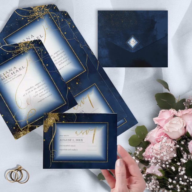 Fine Lines Dourado Abstrato Wedding V3 Marinho ID8 (Criador carregado)