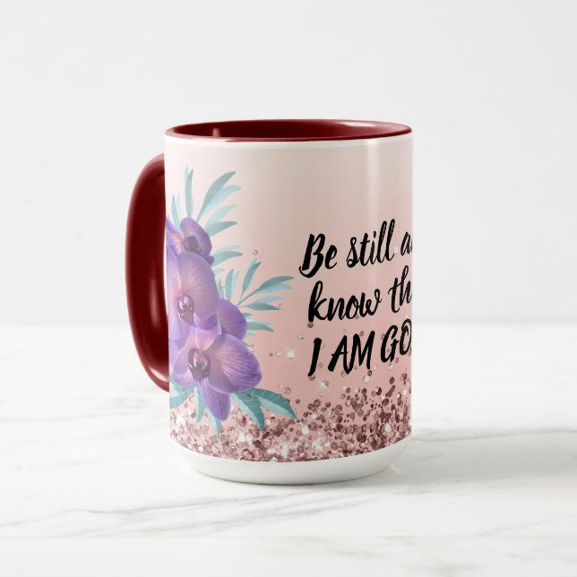 Fique Quieto & Saiba Que Eu Sou Deus - Caneca Flor (Frente Esquerda)