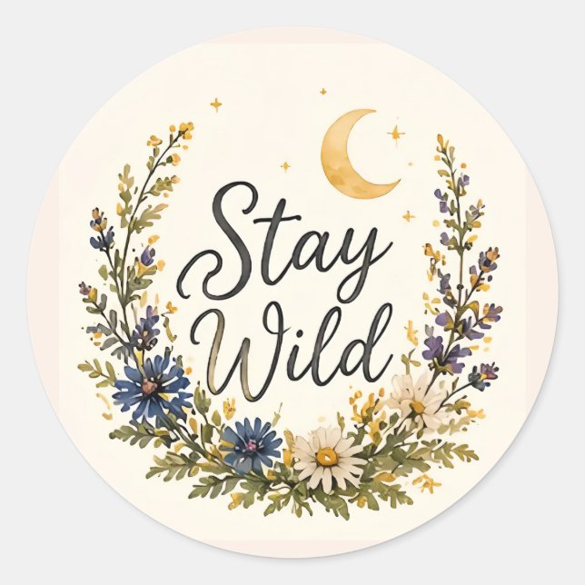 Fique Selvagem Flores Selvagens Adesivos Lua Boho  (Frente)