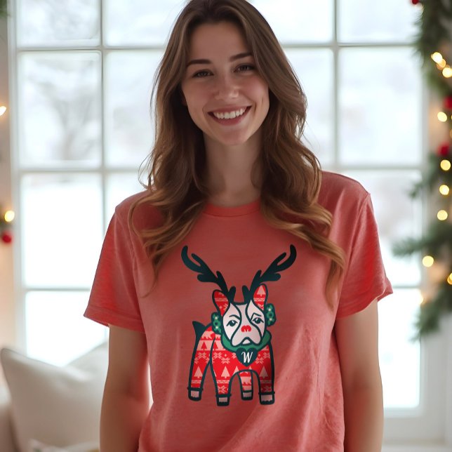 Fique tranquilo | Bolldog Reindeer francês Natal (Stay Cozy | French Bulldog Reindeer Christmas Tri-Blend Shirt)