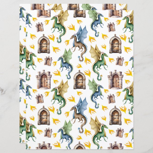 Fire Dragons Scrapbook Paper (Frente/Verso)