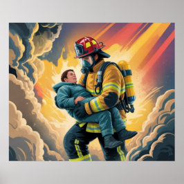Firefighter Hero Rescue Scene Poster