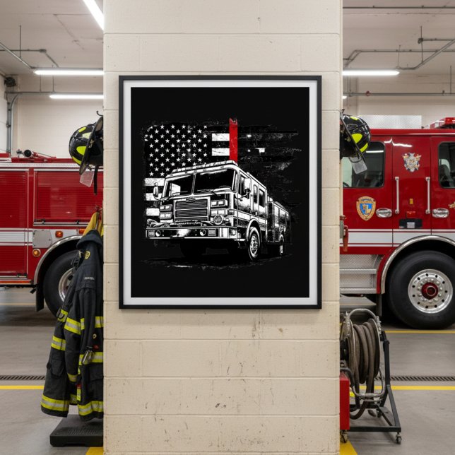 Firefighter Thin Red Line Grunge Flag Poster (Criador carregado)