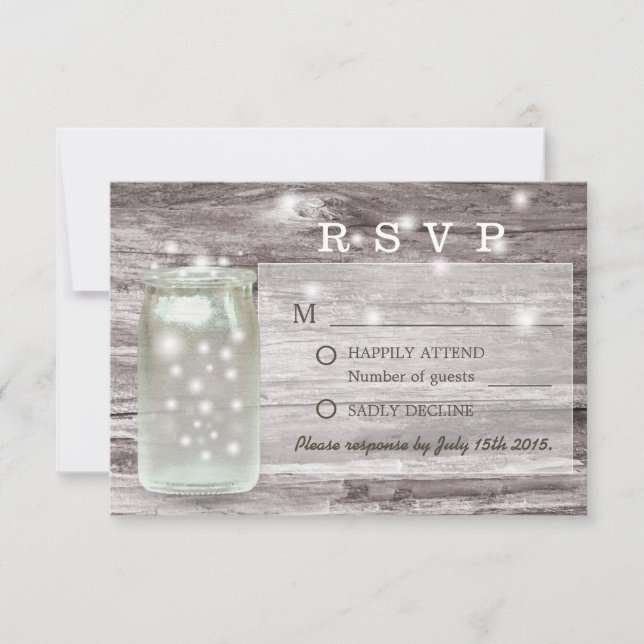 Fireflies Glowing Mason Jar Weding RSVP (Frente)