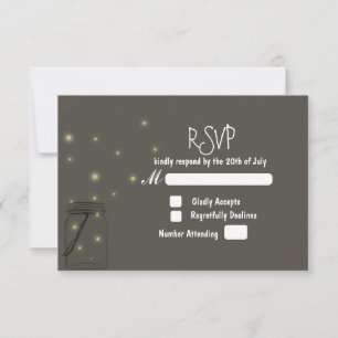 Fireflies Mason Jar Rustic Wedding Convite RSVP
