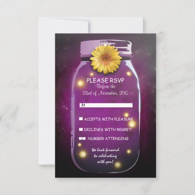 Fireflies & Mason Jar Whimsical Wedt RSVP (Frente)