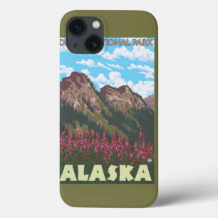 Fireweed & montanhas - parque nacional de Denali,