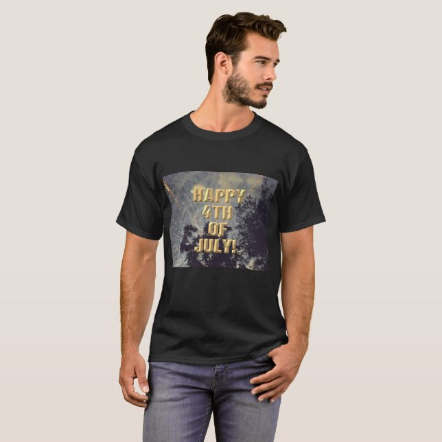 Fireworks 19 4 de julho camisa preta masculina (Frente Completa)