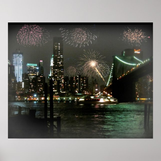 Fireworks sobre o Poster Skyline de Nova York (Frente)