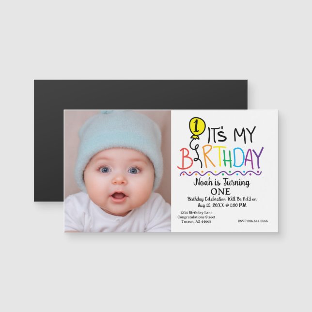 First Birthday Invitation Card - Custom Baby Photo (Frente/Verso)