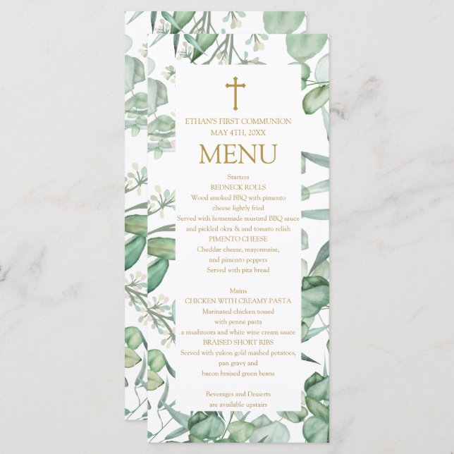 First Communion Eucalyptus leaves Menu  (Frente/Verso)
