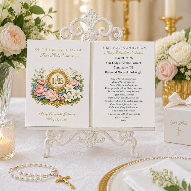 First Holy Communion Remembrance IHS Floral  (Criador carregado)