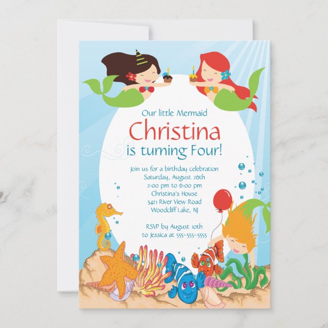 Fita Abaixo Do Convite De Aniversário De Sereia Ma (Frente)