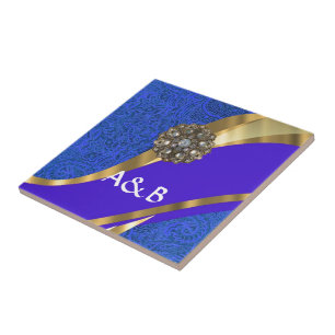 Fita azul de damasco e dourado