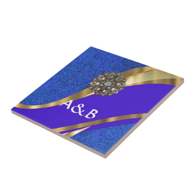 Fita azul de damasco e dourado (Lateral)