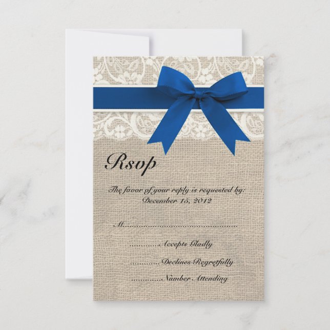 Fita Azul Lace & Royal e Placa RSVP Burlap (Frente)