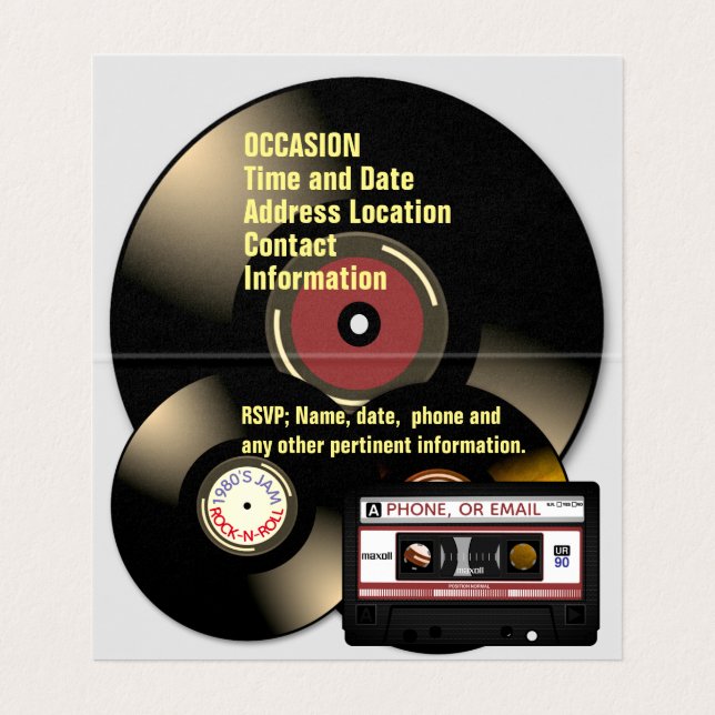 Fita Cassete Retro 80's e Discos (Interior Desdobrado)