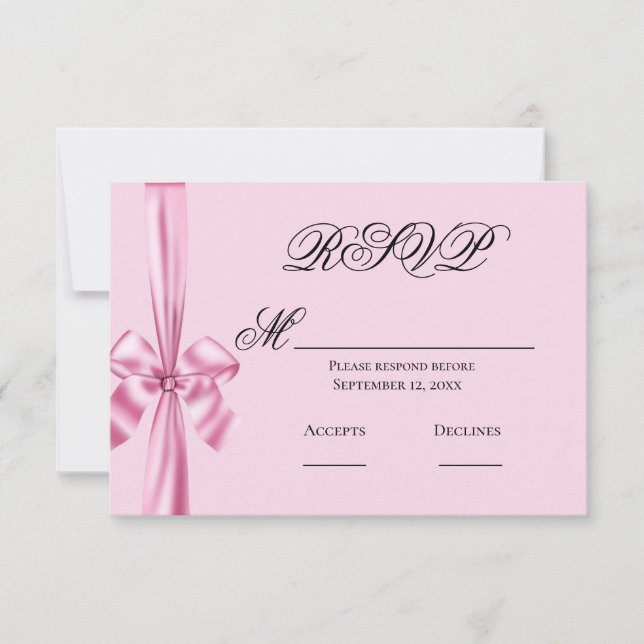 Fita de cetim rosa simples RSVP de casamento (Frente)