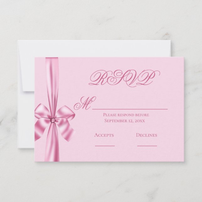 Fita de Seda Rosa Simples para RSVP de Casamento (Frente)