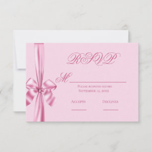 Fita de Seda Rosa Simples para RSVP de Casamento