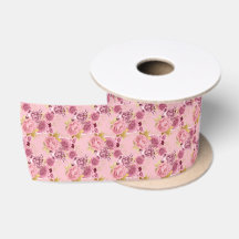 Fita de Seda Vintage Floral Pink Gold de 3 Polegad