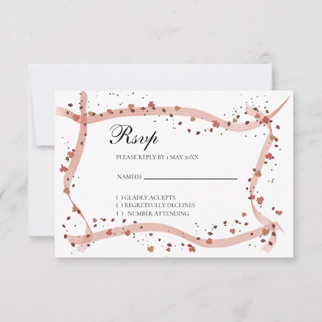 Fita desenhada à mão e cartão RSVP de flores (Frente)