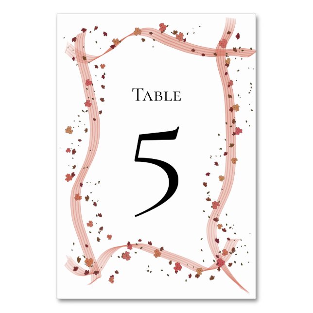 Fita desenhada à mão e flores Cartão de Número de  (Frente)