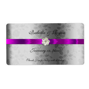 Fita & flores roxas da etiqueta da água do vinho