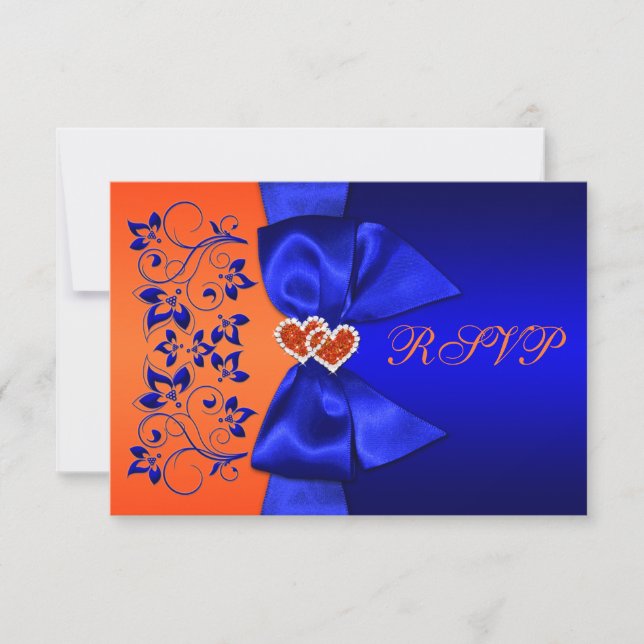 FITA IMPRESSA Azul, Floral Laranja Casamento RSVP (Frente)