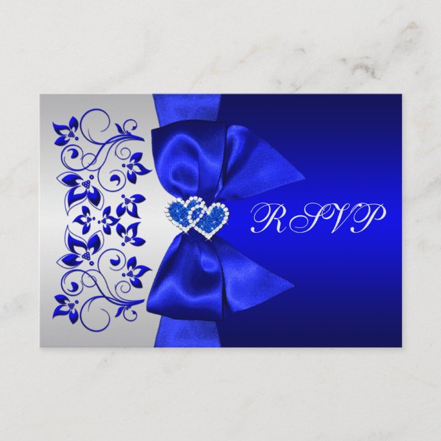 FITA IMPRESSA Azul, Floral Prata Casamento RSVP (Frente)