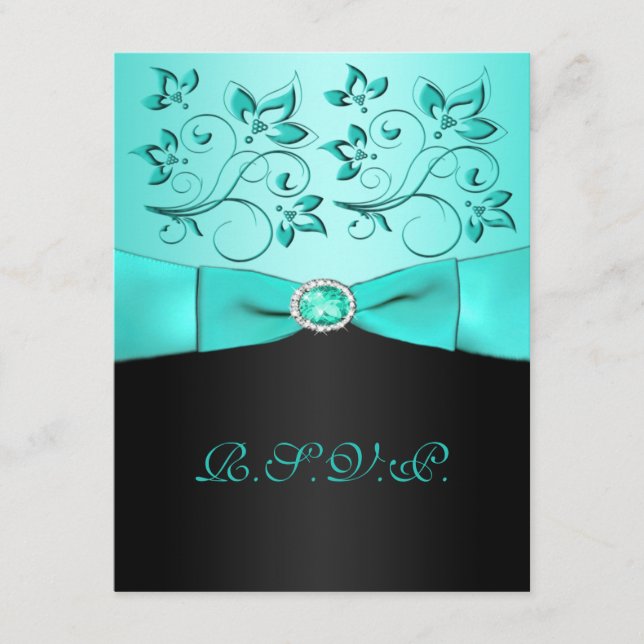 FITA IMPRESSA Cartão de Resposta Floral Aqua e Pre (Frente)