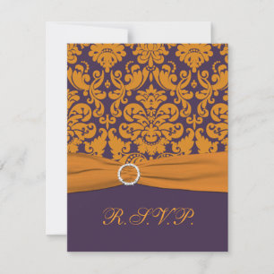 FITA IMPRESSA Cartão de Resposta RSVP Damask Roxo