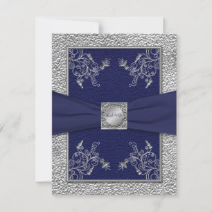 FITA IMPRESSA Cartão de RSVP Azul Marinho e Pewter