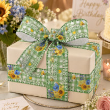 Fita Personalizada de Gingham Verde Floral de Aniv