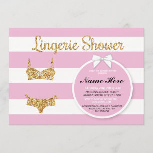 Fita rosa e convite para noivado do Chá de Lingeri