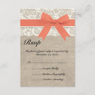 Fita RSVP de Casamento de Lace e Coral e Placa RSV