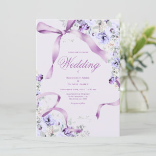 Fitas Florais Roxas Convite de Casamento Elegante