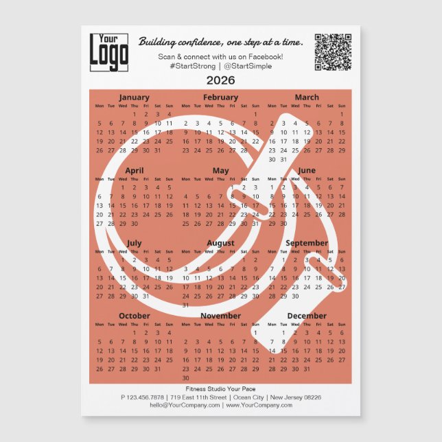 Fitness Logo QR-code Orange 2026 Calendar Magnet (Frente)