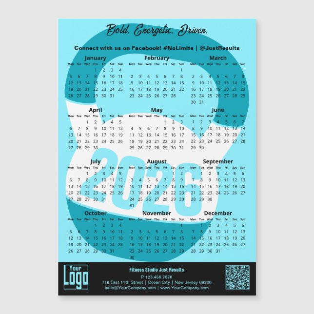 Fitness Slogan Electric-Blue 2026 Calendar Magnet (Frente)